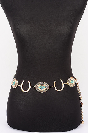 Western Horseshoe Concho Chain Belt