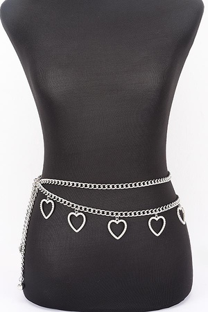 Layered Heart Charm Adjustable Waist Chain Belt