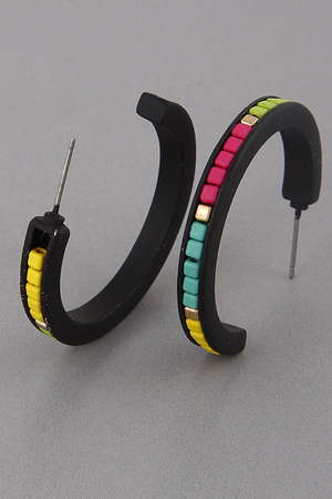 Contrast Bead Hoop Earrings 9HCC10