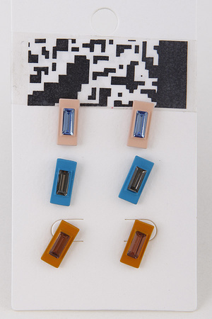 Colored Square Stone Earring Set 9HCC9