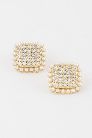 Beaded Square Stud Earrings