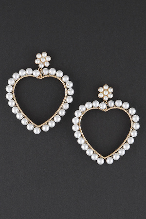 Pearled Heart Drop Earrings