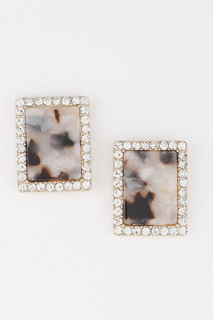 Rhinestone Framed Marble Earrings