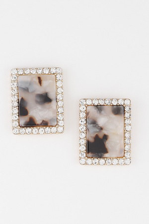 Rhinestone Framed Marble Earrings