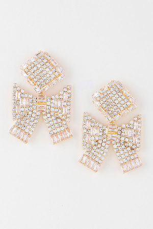 Elegant Crystal Bow Gold-Tone Earrings