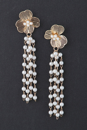 Delicate Flower Pearl Curtain Drop Earrings