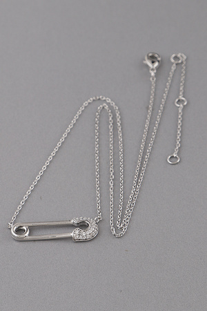 Rhinestone Safety Pin Pendant Necklace