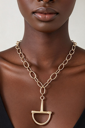 Gold Jnaffle Bit Pendant open oval link Necklace