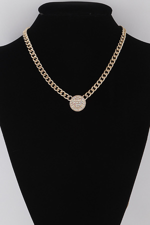 Jeweled Smiley Face Chain Necklace