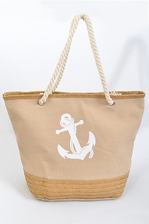 Beach Inspired Straw Shoulder Bag With Anchor