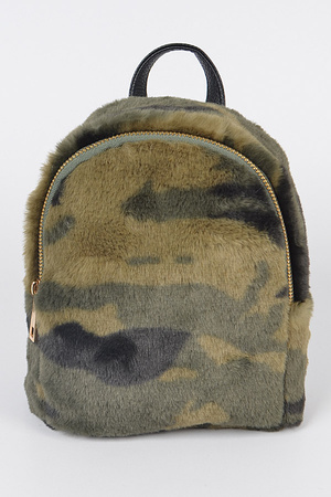Faux Fur Military Inspired Backpack.
