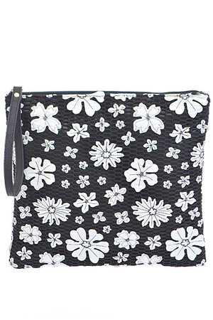 White Mixed Flower Simple Square Clutch