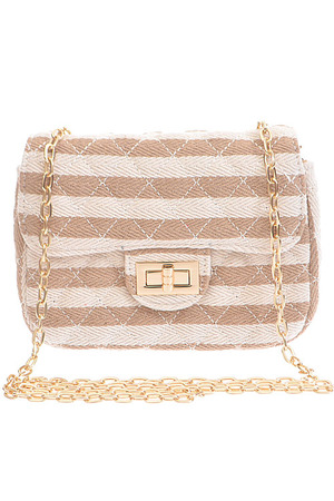 White Two Tone Stripe Quilted Clutch