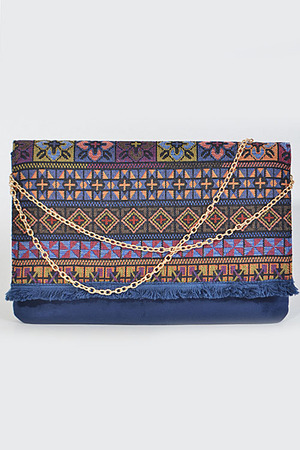 Intricate Designed Clutch With Chain And Fringes
