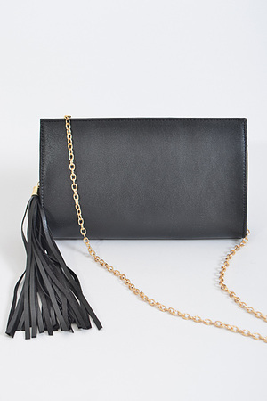 Rectangular Shaped Clutch With Long Tassel Details