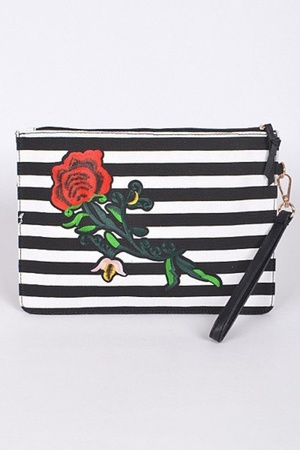 Glamorous Red Rose Patch Clutch
