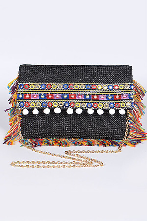 Aztec Inspired Fringed Clutch