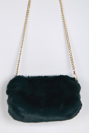 Faux Fur Clutch With Chain Details.