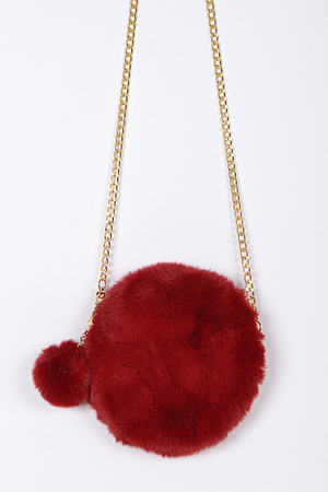 Circle Faux Fur Clutch With Chain Details.