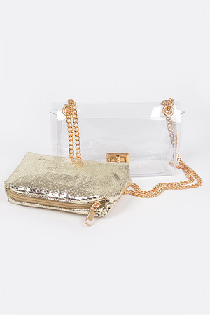 Clear PVC Clutch With Shiny Pouch.
