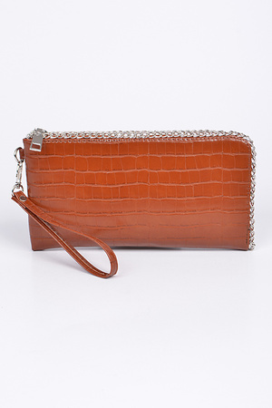 Shine Leather With Chain Zipper  Clutch