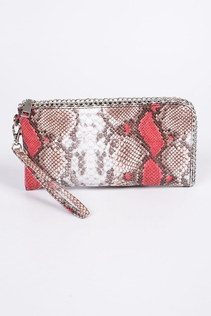 Shine Sneak Print With Chain Zipper Clutch