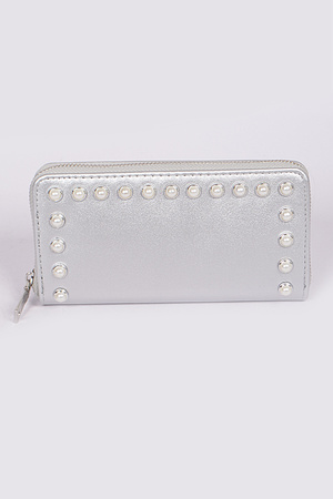 Pearl Studded Zipper Wallet