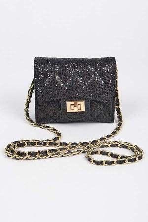 Quilted Glitter Crossbody Small Wallet