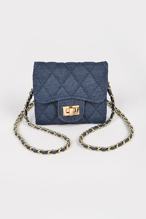 Quilted Denim Crossbody Small Wallet
