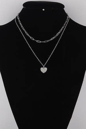 Double Layered Jeweled Heart Necklace