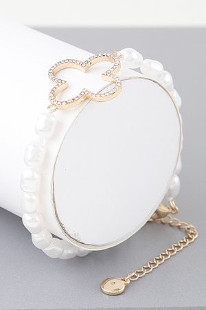 Open Clover Pearl Beaded Bracelet