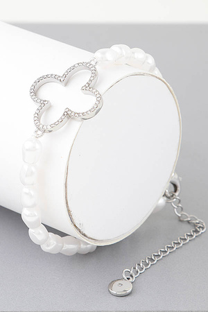 Open Clover Pearl Beaded Bracelet