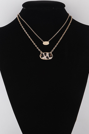 Double Layered Oval Leo Print Necklace