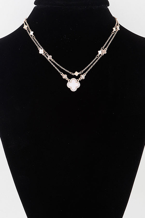 Double Bejeweled Clover Charm Chain Necklace