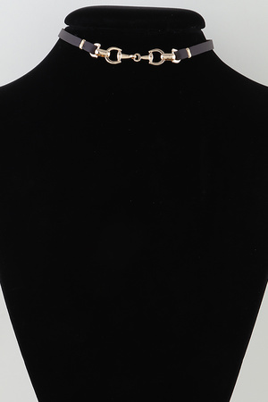 Toggle Chain Leather Choker Necklace