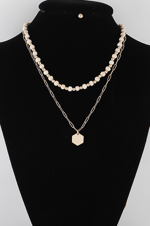Double Layered Hexagon Pendant Necklace