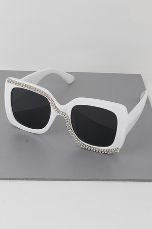Across the Lens Jeweled Rectangular Sunglasses