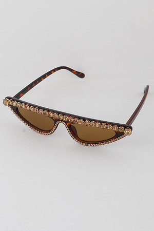Unique Bedazzled Browline Frame Sunglasses