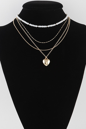 Multi Pearl Heart Chain Necklace