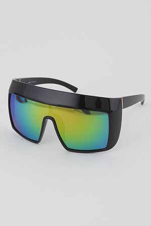 Mirrored Lens Curved Shield Sunglasses