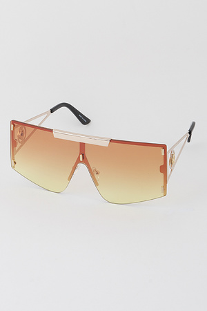 Gold Accented Rectangular Shield Sunglasses
