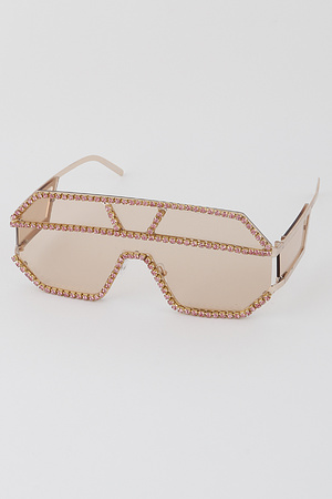 Jewel Lined Geometric Shield Sunglasses
