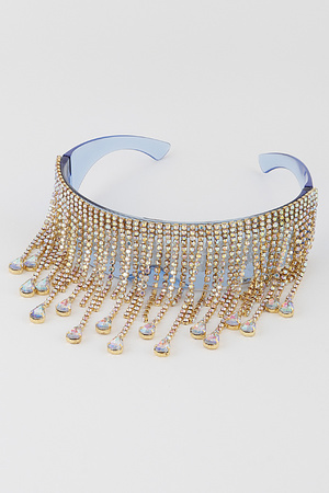 Rhinestone Tear Drop Shield Sunglasses