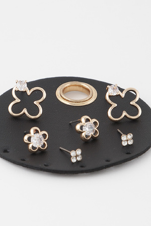 Jeweled Flower Stud Earrings Set