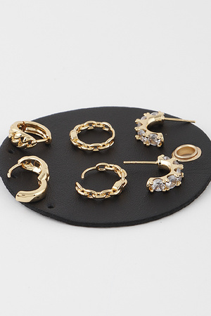Multi Jewel Chain Hoop Earrings Set
