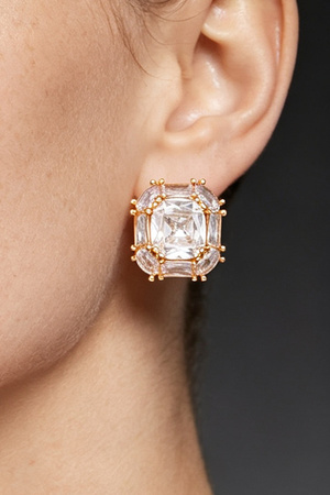 Double Cubic Rhinestone Stud Earrings
