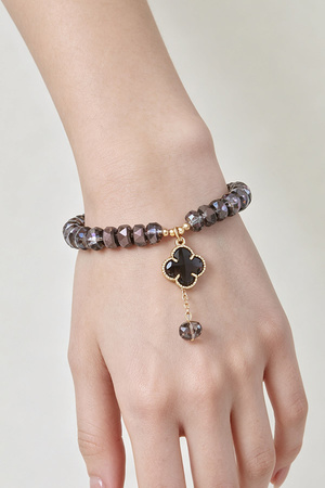 Faceted Crystal Beaded Bracelet With Four Leaf Clover Charm