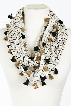 Two Tone Tassel Attached Infinity Scarf 5BBJ