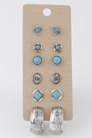 Antique Stone Stud Earrings Set