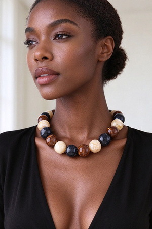 Chunky Marble Effect Round Bead Statement necklace